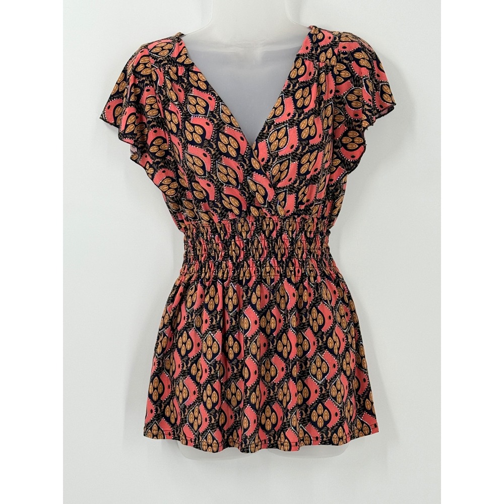 Y2k Flutter Sleeve Smocked Waist peplum Top Womens sz L‎ Fairy Grunge sparkle